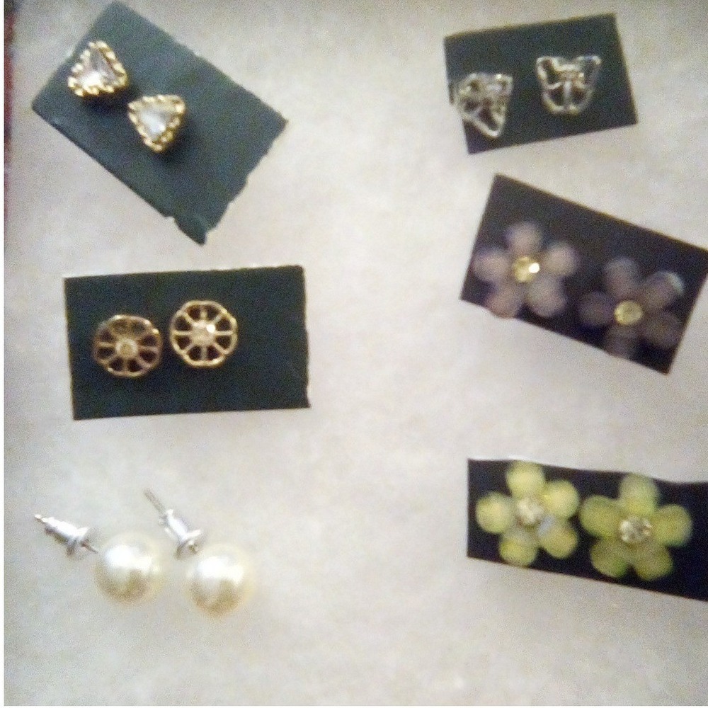 Mixed Stud Earring Set 6 Pairs Butterfly‎ Flower Faux Pearl Gold Silver Tone